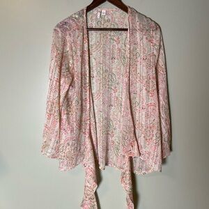 Kimono Duster Topper Coverup Resort Boho Sheer Knot Tie In Front Sz L